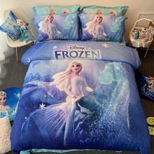 迪士尼 爱莎儿童四件套全棉纯棉女孩冰雪奇缘卡通公主风床上被套4件套女孩可爱床品公主房床笠款床单被罩 冰公主(四季) 1.2m(4英尺)床单款三件套【适合150*200