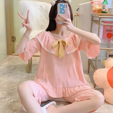 七采雏菊  纯棉孕妇睡衣短袖家居服产后哺乳喂奶衣大码孕妇装韩版睡衣女薄款月子服夏 3141粉色蝴蝶结短袖套装 M码（80-110斤内合适）