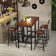 汇德能吧台桌家用铁艺高脚桌实木小方桌酒吧桌卡座家用吧台咖啡厅奶茶店桌椅组合 55*55*105cm桌面3cm