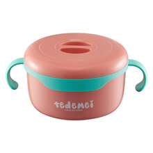 特得美厨具304不锈钢儿童碗餐具小学生饭盒便当盒隔热防烫宝宝婴儿不锈钢点心碗汤粥碗面条碗塑胶外层礼盒 双手柄620ML儿童碗马卡龙红-6110