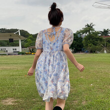 欣柏纶 孕妇装夏装孕妇裙夏季夏天外穿孕妇连衣裙宽松大码孕妇裙子孕妈装 蓝色花色 M