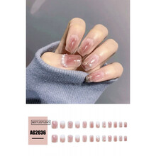 茹诗妮 奶茶纯色方头指甲贴片美甲成品中长款超闪钻日系镶钻裸色假指甲片 AG2036