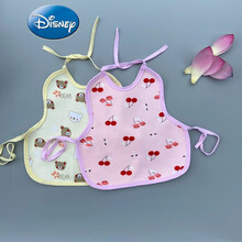迪士尼（Disney）新生儿防水双系带宝宝加大围嘴全棉防吐奶婴儿围兜围裙背心 牛奶棉双系带女宝3条不配蓝色 长30适合新生至二岁左右