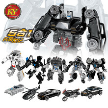 合金仿真车变形机器人玩具金刚大力神工程车消防车警车汽车模型男孩学生启蒙玩具儿童合金小汽车六一儿童节礼 【KY309】五合一变形机器人