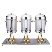 不锈钢果汁鼎单头香油桶双头三头商用果汁桶饮料机自助冷饮机8L小秋家 三头钛金色(升级款)钢龙头