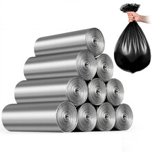 藤琉 垃圾袋加厚家用一次性厨房宿舍客厅彩色黑色塑料点断式垃圾袋中大号批发 平口钢袋-太空银（厨房耐油污）5卷100只