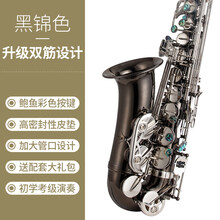 萨克斯初学者降e调中音萨克斯风管乐器成人入门考级 黑锦色【双筋加固升级款】+配套