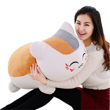 毛绒玩具猫公仔娃娃抱枕长条靠垫夏目友人帐公仔娘口三三 猫咪老师毛绒玩具睡觉枕头玩偶猫咪布偶 白色眯眼(猫老师) 30厘米(小公仔)