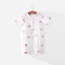 迪士尼(Disney) 品牌童装 婴儿开档连体衣夏季薄款宝宝短袖哈衣纯棉新生儿衣服睡衣爬服夏装 9055草莓 73cm