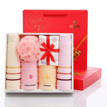 洁丽雅 毛巾礼盒6件套纯棉吸水毛巾多条装带浴花公司福利可团购  含手提袋 毛巾*2 小毛巾*2 浴花*1 棉柔巾*1