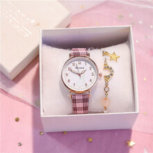 ℂℂ℘儿童手表女孩小学生初高中只看时间防水防摔女童8-9-10-14岁以上生日礼物 夜光比心粉带格子+仙女盒+星月手链+备用电子