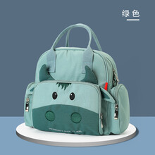 女2021新款时尚女包多功能妈咪包单肩手提大容量母婴包卡通防水包 中号牛绿
