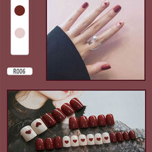 指甲贴片美甲贴片假指甲甲片贴可拆卸穿戴式美甲甲片成品美甲工具 R6酒红桃心-短款 送：24粒极粘防水果冻胶+胶水+搓条