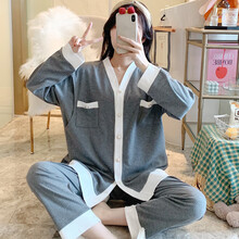 月子服纯棉5月份4产后春夏薄款可喂奶孕妇哺乳睡衣大码家居服套装 5636 XL码