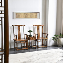 仙作海棠红木家具非洲鸡翅木（学名：非洲崖豆木）实木官帽椅三件套中式仿古椅子组合休闲太师椅四出头官帽椅 官帽椅三件套（配长城茶几）