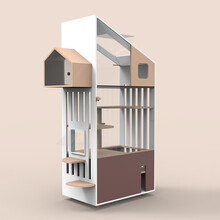 宠罗纪实木猫窝别墅 家用超大猫屋室内猫柜子猫笼多层猫舍带厕所一体 实木B款