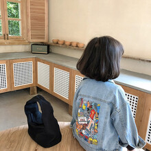 潇潇木鱼子童装2021春款女童牛仔外套儿童衣服插画上衣女孩洋气宝宝春秋休闲百搭装 印花女款牛仔衣 150码(建议身高150cm)