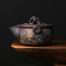 岩茶盖碗 岩矿宝瓶日式泡茶壶纯手工松果小茶壶粗陶盖碗手抓壶泡壶 岩矿宝瓶(松果)