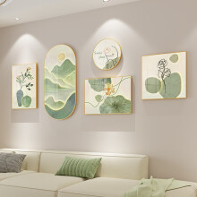 一面墙客厅装饰画沙发背景墙挂画简约现代创意组合画餐厅墙面高级感壁画 C款-万物复苏-金框 200x80cm（适用于2.5-3米沙发）