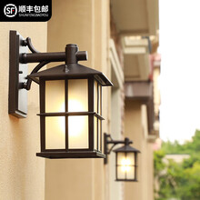 圣德艺 户外壁灯 中式防水走廊楼梯阳台灯室外庭院大门过道LED外墙壁灯 咖啡色四季阁壁灯+10瓦LED灯泡