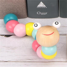 木质早教婴幼儿童几何四套柱形状配对认知智力拼装图积木 扭扭虫【马卡龙色】