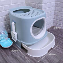 长通道猫砂盆全封闭大号幼猫猫厕所半封闭猫屎盆长通道猫厕所除臭防外溅大号 薄荷绿((颂猫砂铲))