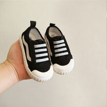 宏茵儿童帆布鞋2021春秋新款男童饼干鞋软底3女童布鞋运动鞋宝宝INS风 黑色 A-10 26码 (内长约16.5cm)