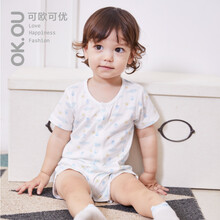 丽家宝贝可欧可优OK.OU夏季短袖前开连体衣婴幼儿居家爬服 夏季短袖前开连体衣 白色 80