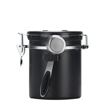 Mongdio 咖啡粉密封罐 304不锈钢咖啡豆保存罐储物罐 黑色带勺密封罐中号