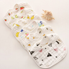 【严选好物】婴儿围嘴纯棉纱布口水巾夏季薄款透气新生宝宝围脖防水围兜可旋转AA 8层U型 5条装 混搭不重复