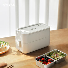 olayks电热加热保温电饭盒上班族煮饭热饭神器带饭饭菜蒸饭器插电蒸煮锅便携式办公室便当盒多功能餐盒 白色