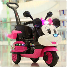 米老鼠儿童电动摩托车可坐人手推车男女宝宝三轮车玩具遥控 【豪华公主粉】早教超大电+遥控+推把