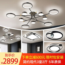 晶致黑金美学灯【套餐包安装】客厅灯创意简约灯具现代北欧后现代轻奢吸顶灯三室两厅全屋套餐语音+遥控 套餐12-三室两厅无极遥控【包安装到手价...