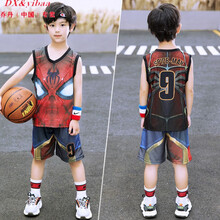 乔·丹(中国)专卖男童夏装套装帅气洋气运动速干篮球服5岁夏季蜘蛛侠6中大儿童球服 红色 170cm