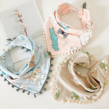 口水巾夏季薄女宝宝三角口水巾婴幼儿童围嘴兜蕾丝花边双层按扣围巾韩版 3条装花边双层纯棉三角巾可爱系