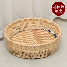 DRONTAL 猫窝四季通用夏天凉窝藤编猫窝网红猫窝公主窝猫咪窝房子别墅猫床 原色+垫子+凉席 小号；口35*高10【适合3斤内】
