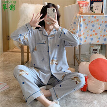 草影孕妇睡衣纯棉月子服春秋产后宽松大码长袖产妇可外穿哺乳衣套装2021 QXXE9136灰# 女款XL码 170 (适合120-140斤左右)