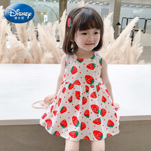【特价】迪士尼童装女童连衣裙小童女宝宝纯棉无袖草莓裙子夏季2021年新款小女孩裙子2-8岁儿童公主裙 迪士尼-图片色 迪士尼-100