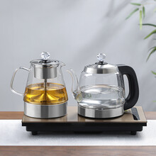 京江全自动上水电热水壶手柄加水玻璃烧水壶一体家用电茶壶茶具套装 金色-煮茶-桶装水款（升级款）