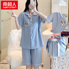 南极人莫代尔产后孕妇侧开口哺乳睡衣女夏季短袖五分裤套装宽松韩版哺乳期喂奶睡衣开衫夏款月子服两件装 牛宝宝217MK蓝灰 M 建议80-100斤