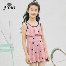 JCHI品牌女童户外泳衣2021年夏季连体裙式中大码学生小清新时尚温泉泳衣 红色 4XL(建议身高150-160cm 体重75-10