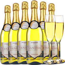 超市	【配香槟杯】意大利原瓶进口香槟酒/气泡酒 阿斯蒂起泡酒莫斯卡托格雷尔甜高泡白葡萄酒气泡果酒约会用酒 整箱装6瓶75cl*6