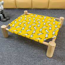 米妮 宠物行军床猫窝四季通用可拆洗猫咪床夏天凉窝夏季泰迪狗狗窝木制 黄底小黄鸭款 全套+替换布套（颜色可找客服备注）