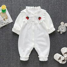 迪士尼高端轻奢婴儿春夏季连体衣薄款公主哈衣满月女宝宝春秋装新生幼儿外出爬服旗舰官方专卖 白色 66（建议0-3个月，4-6KG）