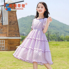 凯顿蒂娅（VICTRNDER）品牌童装女童连衣裙夏装时尚儿童裙子中大童简约雪纺公主裙 紫色z 160cm