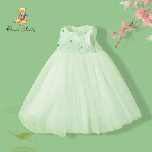 精典泰迪 Classic Teddy 女童裙子女孩背心连衣裙宝宝无袖蓬蓬裙夏季田园风网纱裙淑女 无袖连衣裙-绿色 130