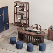 恋窝 茶桌 新中式胡桃木实木茶桌椅组合现代中式禅意办公室弧形功夫泡茶桌茶台桌 茶室茶楼仿古中国风家具 茶桌定制（胡桃木）