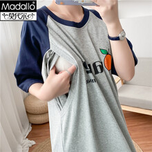 （Madallo）哺乳睡裙夏季薄款短袖哺乳期外出孕妇连衣裙产后睡衣喂奶衣月子服夏天穿的款 灰色 L建议100-120斤