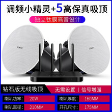 先科无线蓝牙吸顶音响天花吊顶吊球音箱家用客厅嵌入式商用室外音柱壁挂广播背景音乐室内店铺餐厅奶茶店套装 小精灵+5钻石版独立钛膜高保真吸顶