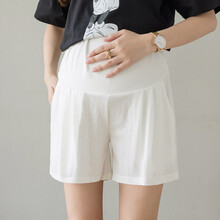 敏潮格伦孕妇棉麻短裤夏季超薄三分裤天丝麻托腹裤宽松休闲时尚潮妈休闲裤 白色 M